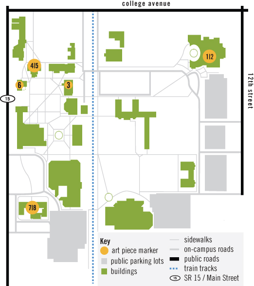 Map of Kanagy Artwork on Goshen College Campus